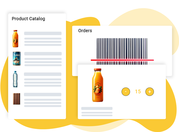 Dashboard displaying product catalog and order management features on the Movemar Merchandising platform.